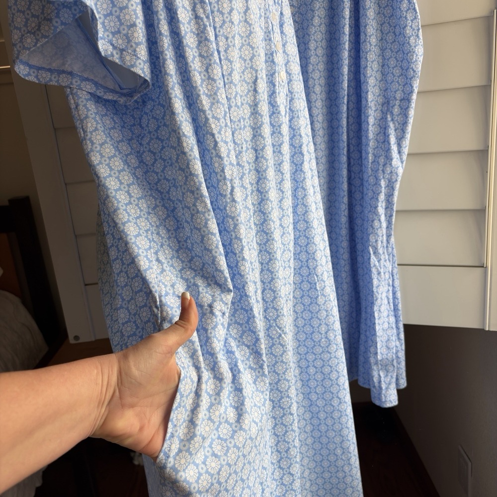 Aria Lot 2 Blue Floral Nightgown 3X House Dress Loungewear Pockets 100% Cotton - Picture 4 of 10